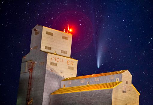 Neowise Comet and Grain Elevator in Saskatchewan Canada