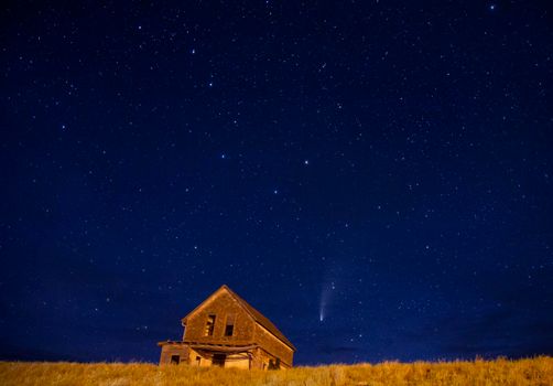Neowise Comet and Abandoned Buildings in Saskatchewan Canada