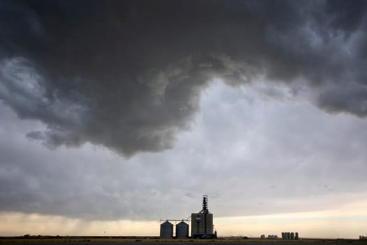 Ominous Storm Clouds Prairie Summer Grain Elevator