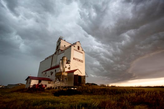 Ominous Storm Clouds Prairie Summer Grain Elevator