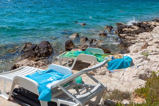 Diving with mask on the surface of Adriatic Sea at Croatian beach