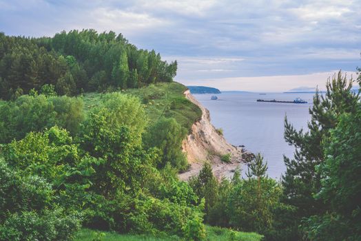 Cliff with birch woodland on Volga river