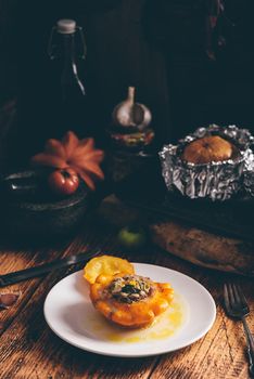 Baked pattypan squash filled with beef and vegetables