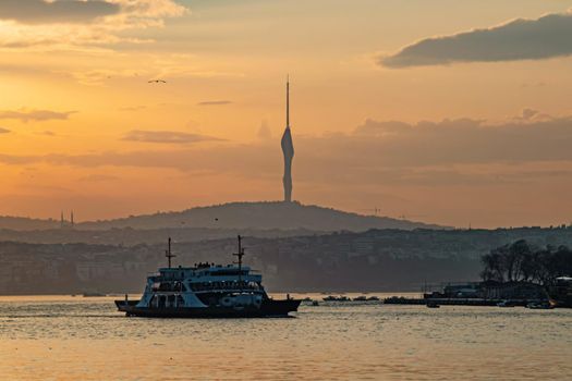 istanbul,turkey-april 14 2021.Ferries and boats are the symbols of urban transportation in Istanbul.