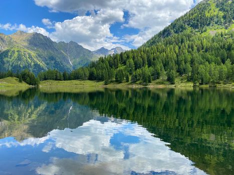 Duisitzkarsee Lake in Austria.The Duisitzkarsee is probably one of the most beautiful mountain lakes in the Schladminger Tauern.The place without  tourists after the coronavirus pandemic.