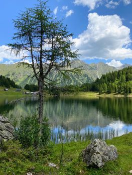 Duisitzkarsee Lake in Austria.The Duisitzkarsee is probably one of the most beautiful mountain lakes in the Schladminger Tauern.The place without  tourists after the coronavirus pandemic.