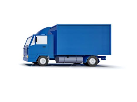 Blue Toy Commercial Delivery Truck on a White Background isolated, Template Element Infographic, Postal Truck, Express, Fast Delivery, Blue Delivery Truck Icon, Transporting Service, Packages Shipment