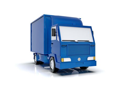 Blue Toy Commercial Delivery Truck on a White Background isolated, Template Element Infographic, Postal Truck, Express, Fast Delivery, Blue Delivery Truck Icon, Transporting Service, Packages Shipment