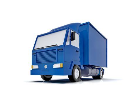 Blue Toy Commercial Delivery Truck on a White Background isolated, Template Element Infographic, Postal Truck, Express, Fast Delivery, Blue Delivery Truck Icon, Transporting Service, Packages Shipment
