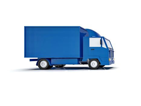Blue Toy Commercial Delivery Truck on a White Background isolated, Template Element Infographic, Postal Truck, Express, Fast Delivery, Blue Delivery Truck Icon, Transporting Service, Packages Shipment