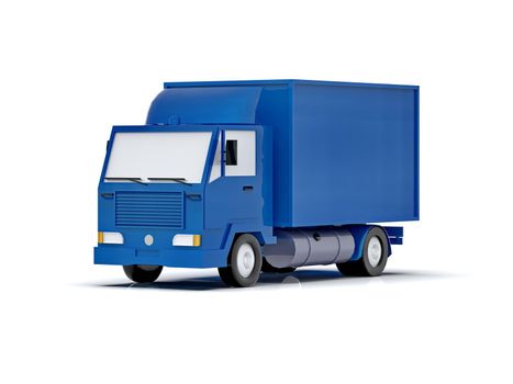 Blue Toy Commercial Delivery Truck on a White Background isolated, Template Element Infographic, Postal Truck, Express, Fast Delivery, Blue Delivery Truck Icon, Transporting Service, Packages Shipment