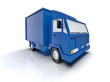 Blue Toy Commercial Delivery Truck on a White Background isolated, Template Element Infographic, Postal Truck, Express, Fast Delivery, Blue Delivery Truck Icon, Transporting Service, Packages Shipment