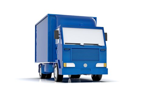 Blue Toy Commercial Delivery Truck on a White Background isolated, Template Element Infographic, Postal Truck, Express, Fast Delivery, Blue Delivery Truck Icon, Transporting Service, Packages Shipment