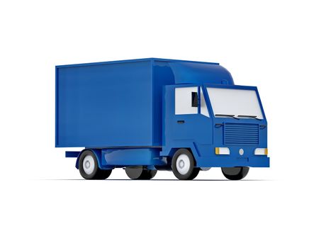 Blue Toy Commercial Delivery Truck on a White Background isolated, Template Element Infographic, Postal Truck, Express, Fast Delivery, Blue Delivery Truck Icon, Transporting Service, Packages Shipment