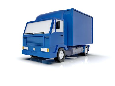 Blue Toy Commercial Delivery Truck on a White Background isolated, Template Element Infographic, Postal Truck, Express, Fast Delivery, Blue Delivery Truck Icon, Transporting Service, Packages Shipment