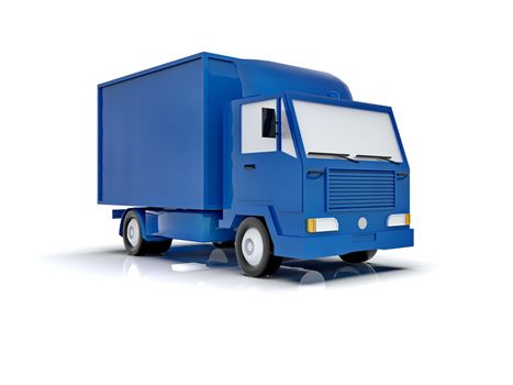 Blue Toy Commercial Delivery Truck on a White Background isolated, Template Element Infographic, Postal Truck, Express, Fast Delivery, Blue Delivery Truck Icon, Transporting Service, Packages Shipment