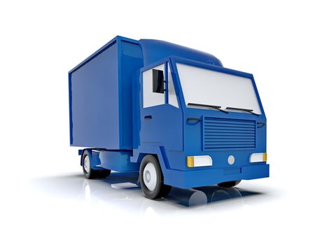 Blue Toy Commercial Delivery Truck on a White Background isolated, Template Element Infographic, Postal Truck, Express, Fast Delivery, Blue Delivery Truck Icon, Transporting Service, Packages Shipment