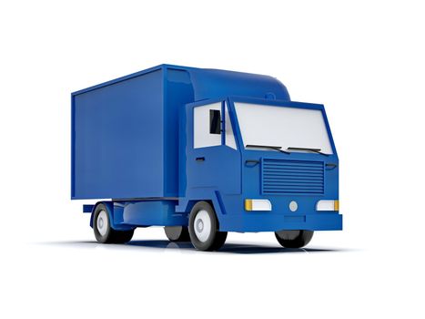 Blue Toy Commercial Delivery Truck on a White Background isolated, Template Element Infographic, Postal Truck, Express, Fast Delivery, Blue Delivery Truck Icon, Transporting Service, Packages Shipment