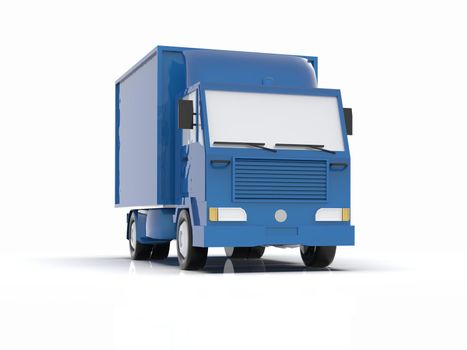 Blue Toy Commercial Delivery Truck on a White Background isolated, Template Element Infographic, Postal Truck, Express, Fast Delivery, Blue Delivery Truck Icon, Transporting Service, Packages Shipment