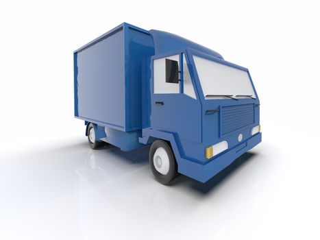 Blue Toy Commercial Delivery Truck on a White Background isolated, Template Element Infographic, Postal Truck, Express, Fast Delivery, Blue Delivery Truck Icon, Transporting Service, Packages Shipment