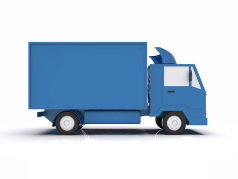 Blue Toy Commercial Delivery Truck on a White Background isolated, Template Element Infographic, Postal Truck, Express, Fast Delivery, Blue Delivery Truck Icon, Transporting Service, Packages Shipment