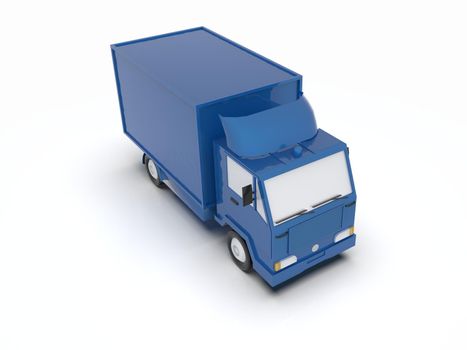 Blue Toy Commercial Delivery Truck on a White Background isolated, Template Element Infographic, Postal Truck, Express, Fast Delivery, Blue Delivery Truck Icon, Transporting Service, Packages Shipment