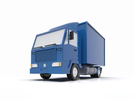 Blue Toy Commercial Delivery Truck on a White Background isolated, Template Element Infographic, Postal Truck, Express, Fast Delivery, Blue Delivery Truck Icon, Transporting Service, Packages Shipment