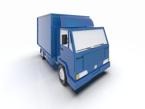 Blue Toy Commercial Delivery Truck on a White Background isolated, Template Element Infographic, Postal Truck, Express, Fast Delivery, Blue Delivery Truck Icon, Transporting Service, Packages Shipment