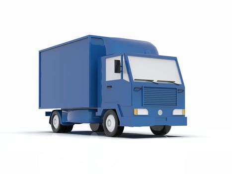Blue Toy Commercial Delivery Truck on a White Background isolated, Template Element Infographic, Postal Truck, Express, Fast Delivery, Blue Delivery Truck Icon, Transporting Service, Packages Shipment