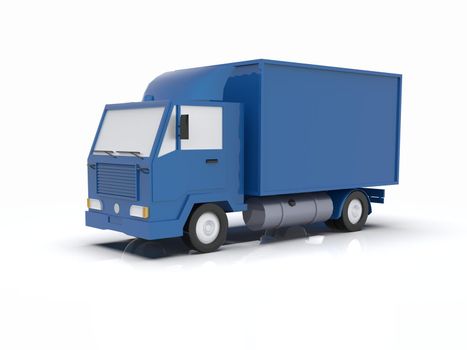 Blue Toy Commercial Delivery Truck on a White Background isolated, Template Element Infographic, Postal Truck, Express, Fast Delivery, Blue Delivery Truck Icon, Transporting Service, Packages Shipment