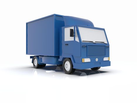 Blue Toy Commercial Delivery Truck on a White Background isolated, Template Element Infographic, Postal Truck, Express, Fast Delivery, Blue Delivery Truck Icon, Transporting Service, Packages Shipment