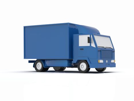 Blue Toy Commercial Delivery Truck on a White Background isolated, Template Element Infographic, Postal Truck, Express, Fast Delivery, Blue Delivery Truck Icon, Transporting Service, Packages Shipment