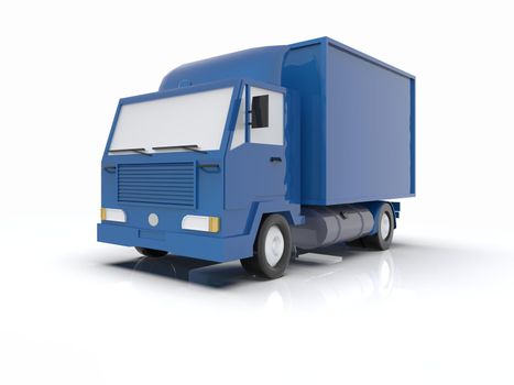 Blue Toy Commercial Delivery Truck on a White Background isolated, Template Element Infographic, Postal Truck, Express, Fast Delivery, Blue Delivery Truck Icon, Transporting Service, Packages Shipment