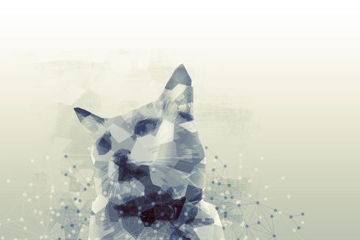 Low Poly portrait of a cat. Cybernetic Futuristic Concept for your Design.