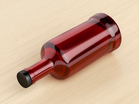 Red glass bottle on wood table