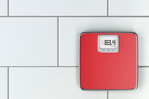 Digital weight scale in the bathroom, top view