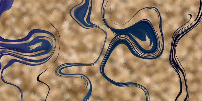 Gold abstract background with blue veins. Illustration