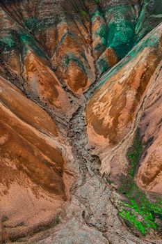 Unearthly patterns, curvy lines and magic colors. Iconic colorful rainbow volcanic mount in Landmannalaugar mountain region in Iceland as a background for design