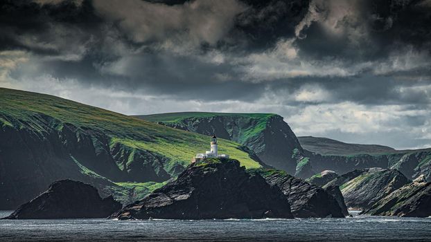 Mythical Islands with lonely lighthouse in the middle of Atlantic Ocean