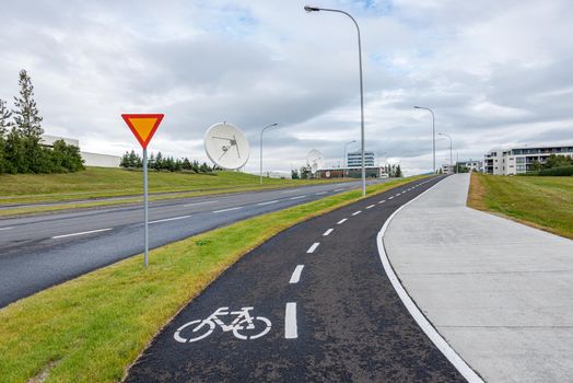 Bicycle lane in Reykjavik downtown, Iceland