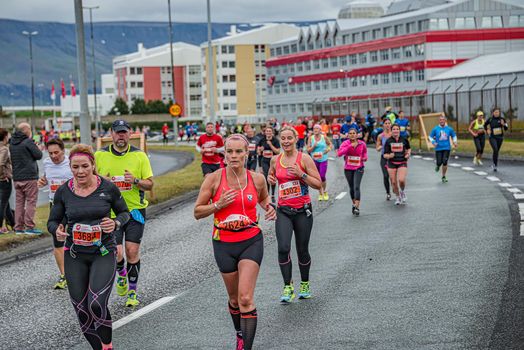 Runners at annual city marathon in Reykjavik downtown, Iceland