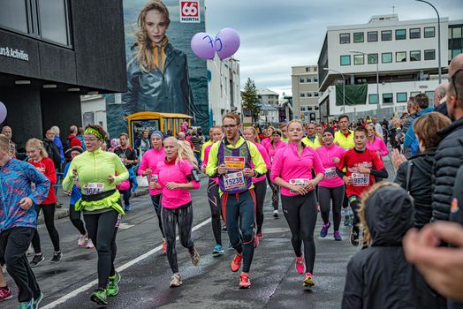 Runners at annual city marathon in Reykjavik downtown, Iceland