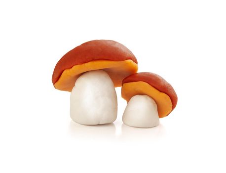 Isoalted plasticine mushrooms on the white background