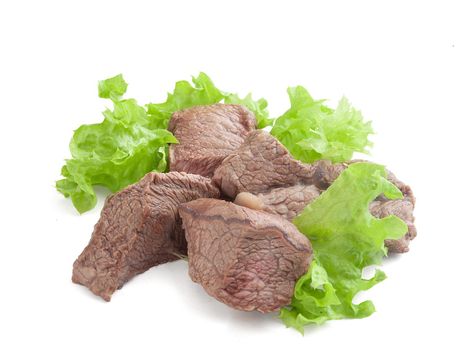 Isolated fried beef pieces on the white background