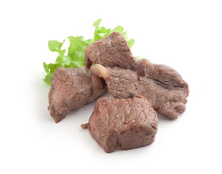 Isolated fried beef pieces on the white background