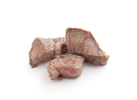 Isolated fried beef pieces on the white background