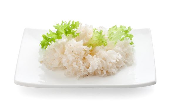 Marinated Korean-style snow fungus on the white plate