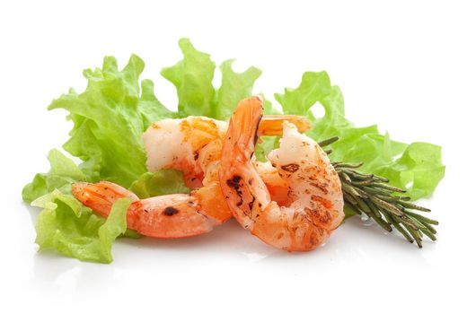 Roasted shrimps with lettuce and rosemary