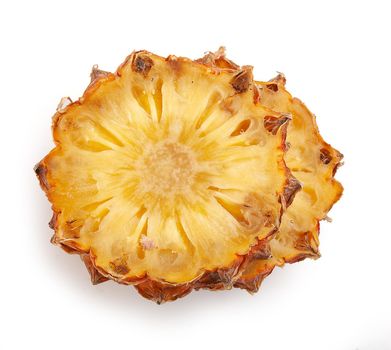 Isolated two pieces of pineapple on the white background