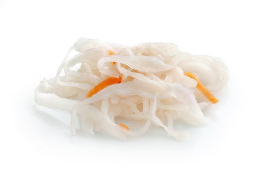Isolated handful of sauerkraut with carrot on the white background